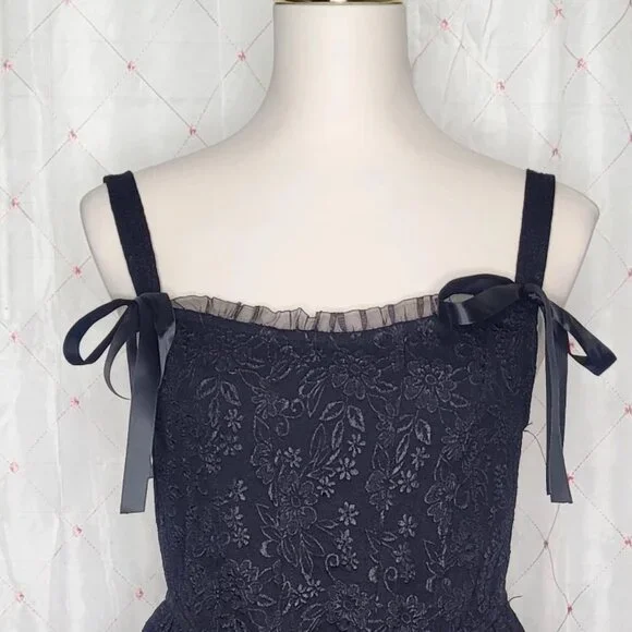 Trixxi Black Floral Whimsigoth Fairy Goth Glam Grunge Babydoll Dress Medium NWT